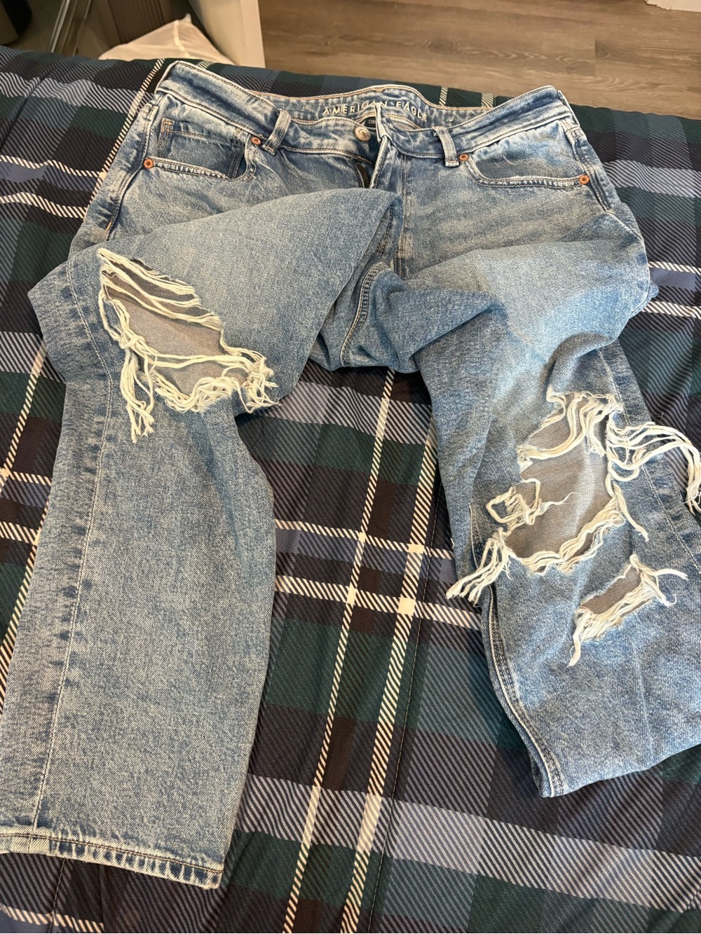 American Eagle Outfitters Light Blue Straight Leg Distressed Jeans